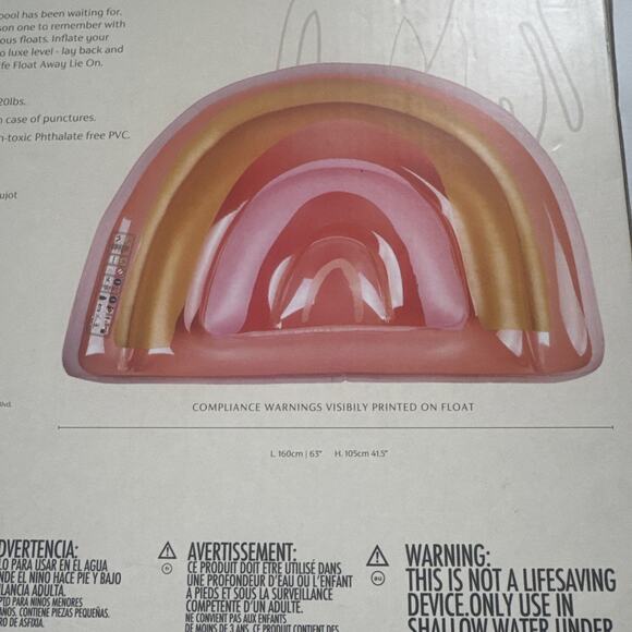 Sunnylife Float Away Lie On Pool Float Pink Rainbow 63" x 41.5" NEW MSRP $60 - Picture 5 of 8